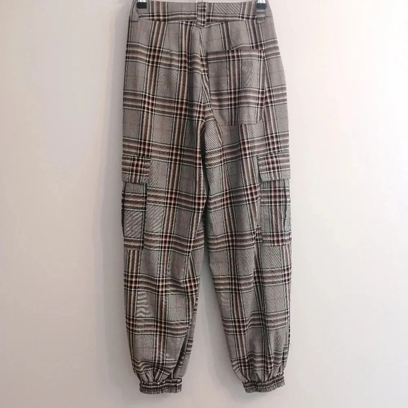 Urban Outfitters Plaid Cargo Jogger Pants High Rise Gray and Orange 26" Crop XS - Picture 4 of 16